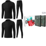 Комплект нижнего белья из двух предметов с высоким воротником (черный + черный), утолщенный и с флисовой подкладкой / премиум подарочный набор в коробке