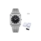 Серебряный корпус с черным циферблатом.