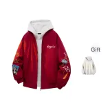 Бургундская куртка с бейсбольным воротником (в комплекте с высококачественным бело-серым свитшотом с фотокемией)