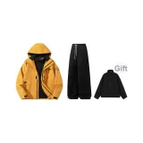 Комплект одежды (Желтый топ с кленовым листом + черные штаны) (В комплекте с подкладкой)