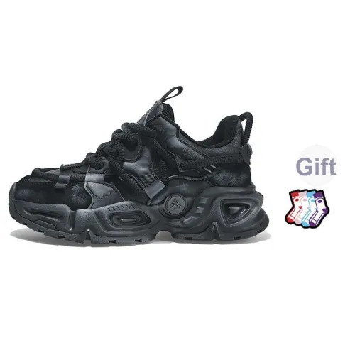 Masongarments Толстоподошвенные кроссовки Low Top Глубокий черный Эффект состаривания Подарочный Унисекс