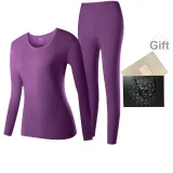 Женский комплект с круглым вырезом (темно-фиолетовый), 100% хлопок, безопасный для кожи / 3A, удобный