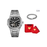 (Стальной) Черный циферблат [Сердце Ромб Коробка + Кубинский браслет]