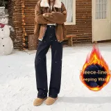 Джинсовые синие штаны с флисовой подкладкой