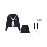 Новый Темно-синий Длинный рукав + 39 см Темно-синий Короткая юбка + Белый Шарф + Пуговица - Пуховые куртки Носки до икры + Вешалка