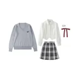 Светло-серый комплект из 4 предметов (трикотажный топ + рубашка + юбка + бабочка)