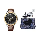 Чёрный циферблат, коричневый кожаный ремешок