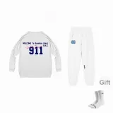 911 Длинный рукав рубашка + Северная Каролина белые штаны + белые фирменные носки