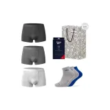 Трусы (Темно-серый, Средне-серый, Светло-серый) + Носки (Серый/Серый/Синий)