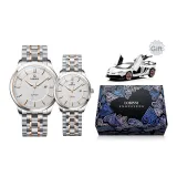 Розовый ободок, белый циферблат, розовый и стальной браслет [1 пара]