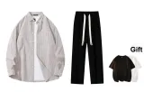 Комплект одежды (Серый Short-Sleeved Shirt + Черные Повседневные Штаны)