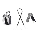 Черная кожа, регулируемый ремень 92-120 см, шелковый шарф с узором "гусиная лапка", длина 99 см