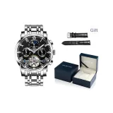 Стальной браслет, глубокий черный [Черная коробка + натуральный кожаный ремешок]