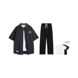 Комплект (Серый топ + Черные штаны) (Включает рубашку с коротким рукавом)