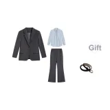 Gray Set + Blue Shirt + Belt  
Серый комплект + синяя рубашка + ремень