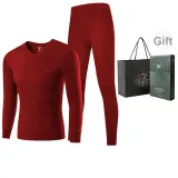 Мужской комплект с V-образным вырезом (бордовый), 100% хлопок, безопасный для кожи, антибактериальный (3A)
