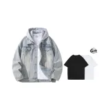 Синий деним, вымытый белый, с капюшоном (в комплекте с футболкой).