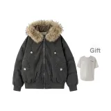 Серый хлопковый пуховик + футболка (воротник из меха не включен)