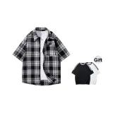 Чёрный Белый Клетка (В комплекте с Рубашкой с короткими рукавами и 3 полосами).