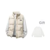 Слоновая кость жилет + белый свитшот с круглым вырезом