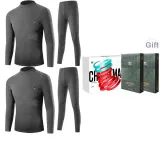 Комплект из двух предметов с высоким воротником (Темно-серый + Темно-серый), утолщенный и с флисовой подкладкой / Премиум набор в подарочной коробке