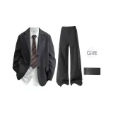 Темно-серые + черные брюки для костюма (в комплекте с брошью) (без воротника)