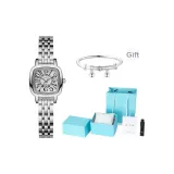 Серебряный корпус, серебристый циферблат, серебряный ремешок (романский стиль)