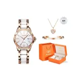 Розовый корпус с белым циферблатом, керамический ремешок