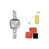 Серебряный, полосатый, белый циферблат, оригинальная коробка (в комплекте с 999 золотым стикером "Удача" для телефона + ожерелье)