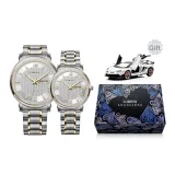 Серебряный корпус, золотой циферблат, двухцветный стальной браслет [1 пара]