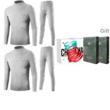 Комплект из двух предметов с высоким воротником (Светло-серый + Светло-серый), утолщенный и с флисовой подкладкой / Премиум набор в подарочной коробке