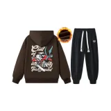 Флисовая подкладка, кофейный свитшот + черные штаны