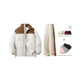 Одежда Комплект (Экрю Пальто + Хаки Брюки) с Флисовой Подкладкой Перчатка + Плюшевая Шляпа