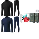 Комплект из двух предметов нижнего белья с высоким воротником (Черный + Темно-синий) с утолщенной флисовой подкладкой / Премиум подарочный набор в коробке