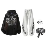 Черный+Белый Фотиния Серый Брюки (с Бесплатной Черно-Белой Шалью)