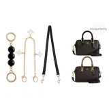 [Черный Золото Комплект из 3 Штук] Плечевой ремень 67 см + Янтарно-черная бусина удлинительная цепь 13 см + Декоративная цепь 30 см