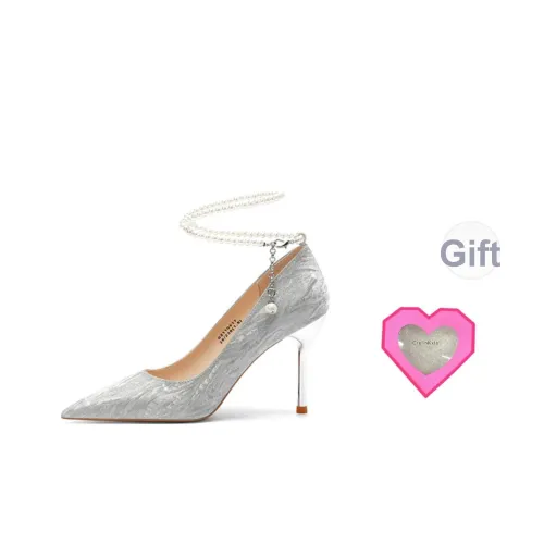 Crelinkxlat Rhinestone Butterfly Ножной каблук Высокий каблук Женские Серебряный