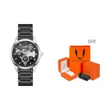 Черный циферблат, серебряный корпус, черный ремешок (подарочная коробка, комплект)
