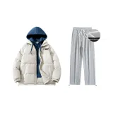 Флисовый комплект одежды (Бежевый синий топ + Серые штаны)