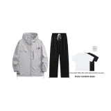 Комплект (Светло-серый топ + черные штаны) (Включает рубашку с коротким рукавом)