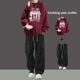 Стандартный Three Shadows Красный Свитшот + Black Casual Pants