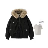 Черный хлопковый пуховик + футболка (стиль случайный, цвет, One Piece)