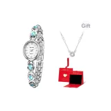 Серебряный, полосатый, белый циферблат (в коробке "Восторг") + ожерелье