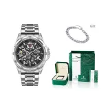 Премиум браслет, квадратная коробка, серебряный корпус с черным циферблатом, серебряный стальной браслет