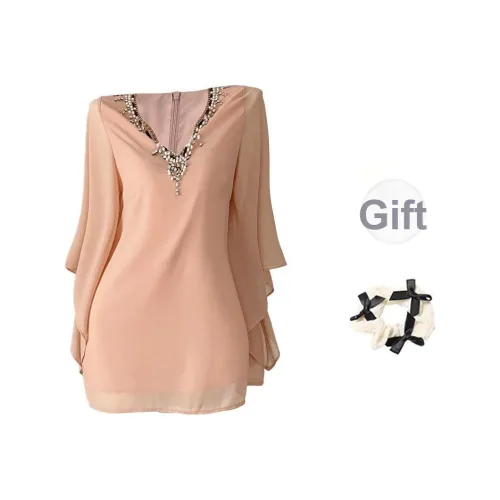 XUOIZA Длинное платье с длинными рукавами женское абрикосового цвета