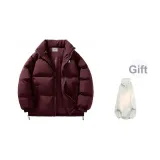 Бордовый (90% пуховик) + двойная пуговица, белый и серый свитшот, с флисовой подкладкой