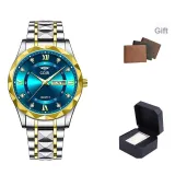 Двухцветный Синий Циферблат-Ромб [Мужские Часы Коробка + Кошелек] Случайный Цвет *1