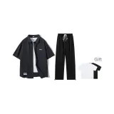 Комплект (Серый топ + Черные штаны) (Включает рубашку с коротким рукавом)