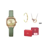 Розовое золото, корпус с золотым циферблатом и зеленый ремешок (браслет + ожерелье)