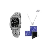 Серебряный ремешок, черный циферблат (оригинальная коробка) + ожерелье + открывалка для часов